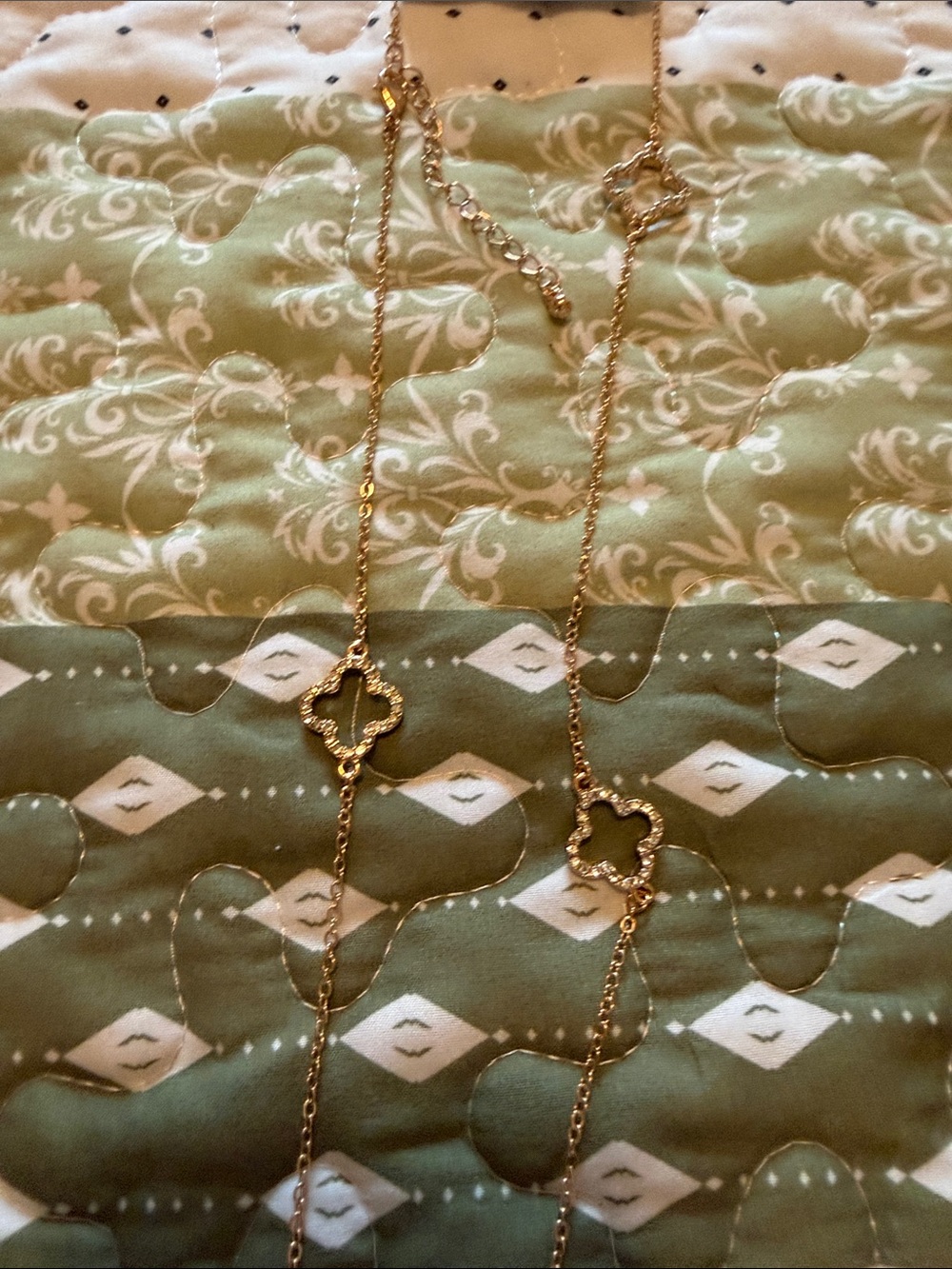 No.3 Gold-Tone Long Clover Motif Embellished Necklace -32” and Earrings